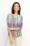 Top Ligne Color Ripples V Neck in Multi.  Vertical rippled stripes in multi colors.  V neck crinkle top with 3/4 sleeve.  Curved hem.  Relaxed fit._t_61704101167470