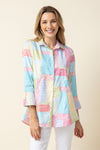 Habitat Perfect Travel Patchwork Blouse in Multi.  Pointed collar button down blouse with 3/4 sleeve and split cuff.  Contour seams.  Angled front welt pockets.  Relaxed fit._t_60125604249966