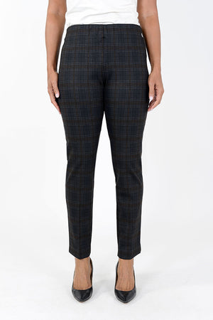 Elliott Lauren Plaid Intentions Ankle Pant in Black Multi.  Muted plaid print.  Hidden elastic waist pull on pant.  Snug through hip, slim to hem.  30" inseam._34452357152968