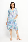 Top Ligne Chevron Pocket Dress in Multi.  Subtle pastel ombre chevron pattern.  V neck 3/4 sleeve crinkle dress.  Asymmetric seamed flounce hem.  2 front patch pockets.  Relaxed fit._t_61707650597230