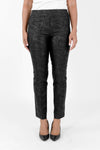 Elliott Lauren Hot Wire Pull On Jean in Black with blue and beige wire foil print.  Pull on pant with 3" waistband.  2 front faux pockets.  2 rear patch pockets.  Snug through hip, falls straight to hem.  29" inseam._t_34452595212488