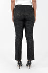 Elliott Lauren Hot Wire Pull On Jean in Black with blue and beige wire foil print. Pull on pant with 3" waistband. 2 front faux pockets. 2 rear patch pockets. Snug through hip, falls straight to hem. 29" inseam._t_34452595179720