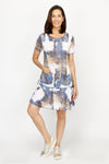 Top Ligne Dinstinct Strokes Crinkle Dress in Multi.  Crew neck short sleeve dress with dropped waist and ruffled flounce at hem.  Side slits.  Relaxed fit._t_61210381418862