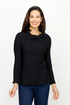 Habitat Cowl Neck Top in Black.  Rippled horizontal textured stripes.  Cowl neck with long sleeves.  Front patch pockets.  A line shape.  Relaxed fit._t_61210484769134