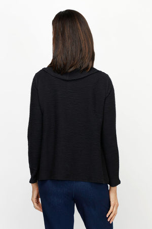 Habitat Cowl Neck Top in Black.  Rippled horizontal textured stripes.  Cowl neck with long sleeves.  Front patch pockets.  A line shape.  Relaxed fit._61210484736366