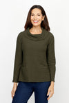 Habitat Cowl Neck Top in Forrest.  Rippled horizontal textured stripes.  Cowl neck with long sleeves.  Front patch pockets.  A line shape.  Relaxed fit._t_61210484867438
