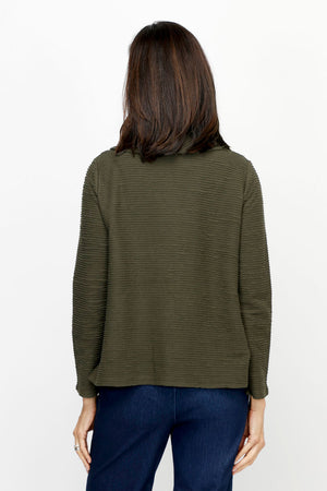 Habitat Cowl Neck Top in Forrest.  Rippled horizontal textured stripes.  Cowl neck with long sleeves.  Front patch pockets.  A line shape.  Relaxed fit._61210484834670