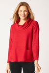 Habitat Cowl Neck Top in Ruby.  Rippled horizontal textured stripes.  Cowl neck with long sleeves.  Front patch pockets.  A line shape.  Relaxed fit._t_61376180224366
