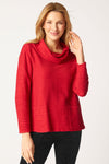 Habitat Cowl Neck Top in Ruby.  Rippled horizontal textured stripes.  Cowl neck with long sleeves.  Front patch pockets.  A line shape.  Relaxed fit._t_61376180191598