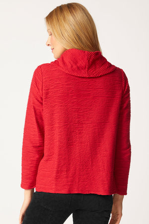 Habitat Cowl Neck Top in Ruby.  Rippled horizontal textured stripes.  Cowl neck with long sleeves.  Front patch pockets.  A line shape.  Relaxed fit._61376180158830