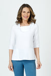 Habitat Ripple Hudson 2 Pocket Top in White.  Soft rippled horizontal pleating.  Cowl neck, elbow sleeve top with 2 front patch pockets.  Relaxed fit._t_59962180206958