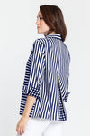 Hinson Wu Xena Striped Zip Back Blouse in Navy/White stripes. Pointed collar button down with covered button placket. 3/4 sleeve with turn back checked cuff. Zip back with gold tone zipper and inverted back pleat lined in check. Relaxed fit._t_34993539547336