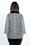 Hinson Wu Aileen Button Back Stripe/Check Blouse inBlack/White.  Pointed collar popover with 2 button placket.  Horizontal stripes on front, gingham check on back.   3/4 sleeve with split roll back cuff.  Center back buttons. Relaxed fit._t_36303002534088