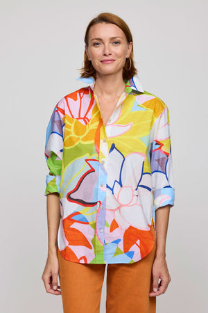 Hinson Wu Halsey Blouse in Abstract Multi.  Pointed collar button down blouse.  Straight cut.  Shirt tail hem.  Long sleeves with button cuffs.  Back yoke.  Classic fit._59797772206446