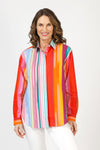 Hinson Wu Halsey Stripe Blouse in Multi.  Pointed collar button down in bright vertical stripes.  Long sleeves with button cuff.  Shirt tail hem.  Back yoke. Relaxed fit._t_59839920111982