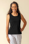 Habitat Cozy Rib Solid Layering Tank in Black.  High scoop neck sleeveless tank with high armhole and thick straps.  Relaxed through waist and hip. _t_60133726355822
