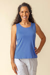 Habitat Cozy Rib Solid Layering Tank in Dusk blue.  High scoop neck sleeveless tank with high armhole and thick straps.  Relaxed through waist and hip.  _t_60133726388590