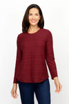 Habitat Stream Round Hem Top in Wine.  Crew neck long sleeve top.  Cascading mini horizontal tuck pleats.  Center back seam.  Rounded hem.  Relaxed fit._t_61210479657326