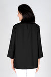 Beau Chemise Tulip Hem Blouse in Black. Pointed collar popover with 4 button placket. Tulip hem in front with 3 button trim on each side. 3/4 sleeve. Relaxed fit_t_34479203549384