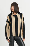 Planet Vertical Rib Sweater in Black/Sand.  Wide vertical rib stripes on body and sleeves.  Cowl neck with long sleeves and drop shoulder.  Side slits.  Oversized fit.  One size fits most._t_34273289568456