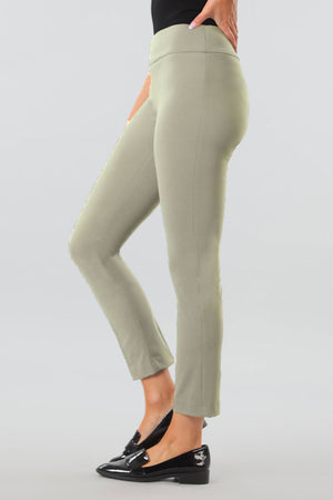 Lisette L Montreal Kathyrne Ankle Pant in Sage. Slim leg 28" inseam. 3" waistband. Snug through hip and thigh, falls straight from knee._34198912434376
