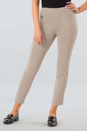 Lisette L Montreal Kathryne Ankle Pant in Stone.  3" waist band.  Pull on pant, snug through the hip, tapers slightly  to the hem.  28" inseam._34923962007752