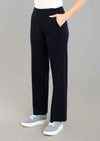 Lisette L Montreal Kathryne Wide Leg Pant in Black. Pull on pant with 3" elasticized waistband. Front slash pockets. Snug through stomach, falls from hip with lots of drape. 30" inseam._t_35062189752520
