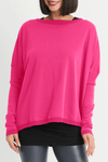 Planet Off the Shoulder T in Lipstick Pink. Pima cotton oversized tee with wide boat neck. Long sleeves. Dropped shoulders. Rib trim at neck, huff and hem. One size fits most._t_34472153841864