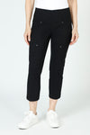 Elliott Lauren Slant Pocket Crop Cargo Pant in black.  Pull on pant with hidden elastic waistband.  Slant front cargo pockets.  2nd cargo pocket on side.  Stud detail.  Center seam detail.  24 1/2" inseam. _t_59451113144686
