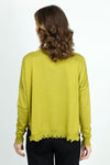 Planet Shabby Chic Sweater in Guacamole. Solid pima/modal crew neck long sleeve sweater with notched curved side hem.  Rib trim at neck cuff and hem with distressed edges.  Oversized fit.  One size fits many._t_36064567296200