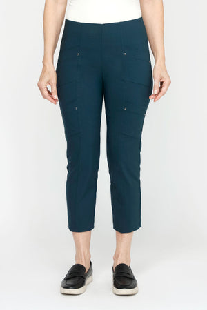 Elliott Lauren Slant Pocket Crop Cargo Pant in Teal.  Pull on pant with hidden elastic waistband.  Slant front cargo pockets.  2nd cargo pocket on side.  Stud detail.  Center seam detail.  24 1/2" inseam. _60954738491758