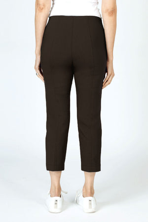 Elliott Lauren Slant Pocket Crop Cargo Pant in Chocolate.  Pull on pant with hidden elastic waistband.  Slant front cargo pockets.  2nd cargo pocket on side.  Stud detail.  Center seam detail.  24 1/2" inseam. _61236680655214