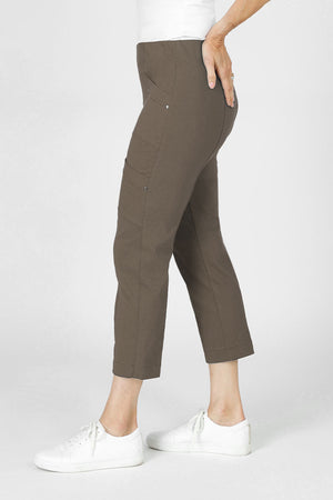 Elliott Lauren Slant Pocket Crop Cargo Pant in Toast.  Pull on pant with hidden elastic waistband.  Slant front cargo pockets.  2nd cargo pocket on side.  Stud detail.  Center seam detail.  24 1/2" inseam. _61236680589678