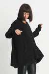 Planet Varsity Cardigan in Black. V neck oversized swing cardigan with 2 front patch pockets. Long sleeves. Rib trim at neck hem and cuff. One size fits many._t_34276441489608
