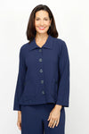 Habitat Crinkle EZ Swing Jacket in Navy.  Spread collar button down hybrid jacket with novelty buttons.  Bracelet length sleeves. Angled front patch pockets with button closure.  Back yoke with inverted pleat.  Relaxed fit._t_61206320120174
