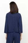 Habitat Crinkle Crepe Camp Shirt in Navy.  Spread collar button down.  Seams wrap to front with 3 button vertical tab detail at hem.  3/4 sleeve with vertical button tab.  Single front patch pocket.  Relaxed fit._t_61206315663726