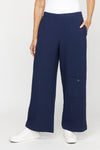 Habitat Crinkle Flat Front Pant in Navy.  Pull on pant with flat waistband in front and elastic in back.  2 front side seam pockets.  Wide leg.  Single button patch pocket on left leg.  28 1/2" inseam._t_61206338208110