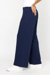 Habitat Crinkle Flat Front Pant in Navy.  Pull on pant with flat waistband in front and elastic in back.  2 front side seam pockets.  Wide leg.  Single button patch pocket on left leg.  28 1/2" inseam._t_61206338240878