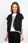 Planet Mini Cargo Vest in Black. Pointed collar button down cropped vest with covered button placket. 2 front lap large cargo pockets. Elastic cinching at hem. One size fits many._t_34953548071112
