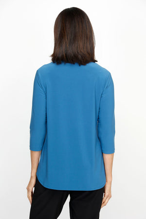 Sympli Go to Classic Relax in Lake.  Crew neck, 3/4 sleeve top with curved hem and side slits.  Relaxed fit._61384809283950