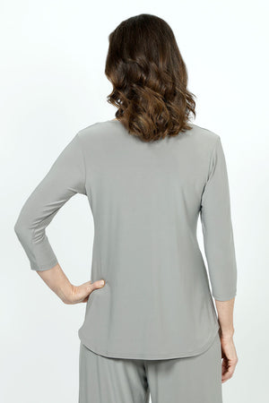 Sympli Go to Classic Relax in Taupe.  Crew neck, 3/4 sleeve top with curved hem and side slits.  Relaxed fit._36106535567560