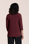 Sympli Go to Classic Relax in Melange Varsity, a deep garnet.  Crew neck, 3/4 sleeve top with curved hem and side slits.  Relaxed fit._t_61384809415022