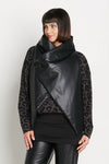Planet Vegan Leather Padded Vest in Black.  Microfiber stand collar.  Cross over single button closure.  Pointed front hem.  One size fits many._t_35932251291848