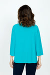 Sympli Splice Double Cuff Top in Gem, a bright jade.  Crew neck top with center seam and banded bottom.  3/4 sleeve with double cuff.  Raw edges.  Relaxed fit._t_59519405097326