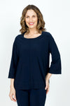 Sympli Splice Double Cuff Top in Navy.  Crew neck top with center seam and banded bottom.  3/4 sleeve with double cuff.  Raw edges.  Relaxed fit._t_59519404933486