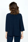 Sympli Splice Double Cuff Top in Navy.  Crew neck top with center seam and banded bottom.  3/4 sleeve with double cuff.  Raw edges.  Relaxed fit._t_59519404835182
