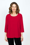 Sympli Splice Double Cuff Top in Poppy red.  Crew neck top with center seam and banded bottom.  3/4 sleeve with double cuff.  Raw edges.  Relaxed fit._t_59519405130094