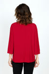 Sympli Splice Double Cuff Top in Poppy red.  Crew neck top with center seam and banded bottom.  3/4 sleeve with double cuff.  Raw edges.  Relaxed fit._t_59519405195630