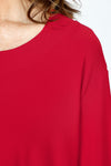 Sympli Splice Double Cuff Top in Poppy red.  Crew neck top with center seam and banded bottom.  3/4 sleeve with double cuff.  Raw edges.  Relaxed fit._t_59519405031790