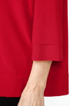 Sympli Splice Double Cuff Top in Poppy red.  Crew neck top with center seam and banded bottom.  3/4 sleeve with double cuff.  Raw edges.  Relaxed fit._t_59519404966254